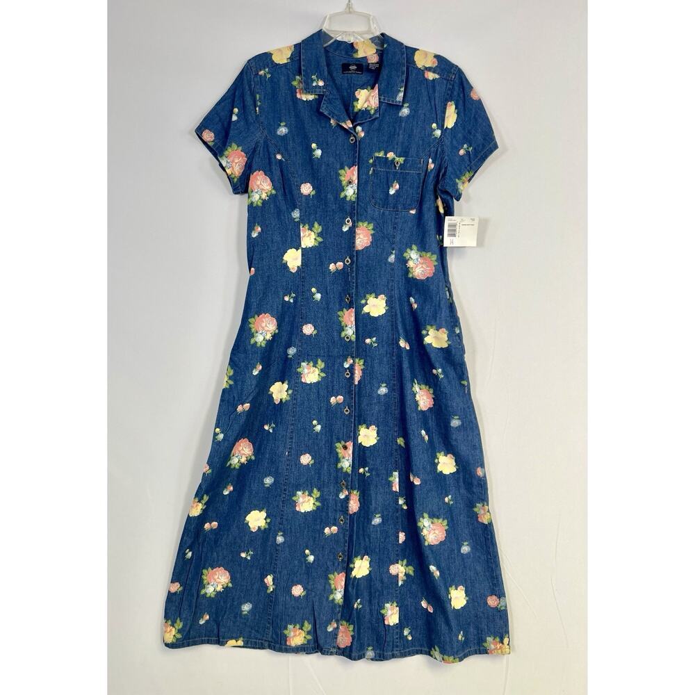 Vintage Crazy Horse Floral Denim Maxi Dress NWT Cotton Women’s Sz 14 Cottagecore